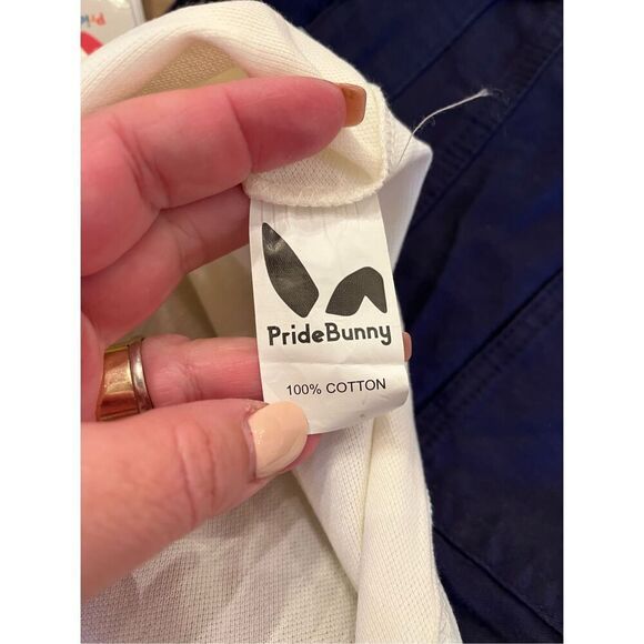 Pride Bunny White Rainbow Trim Polo Shirt sz M NWT LGBTQ - Picture 8 of 8